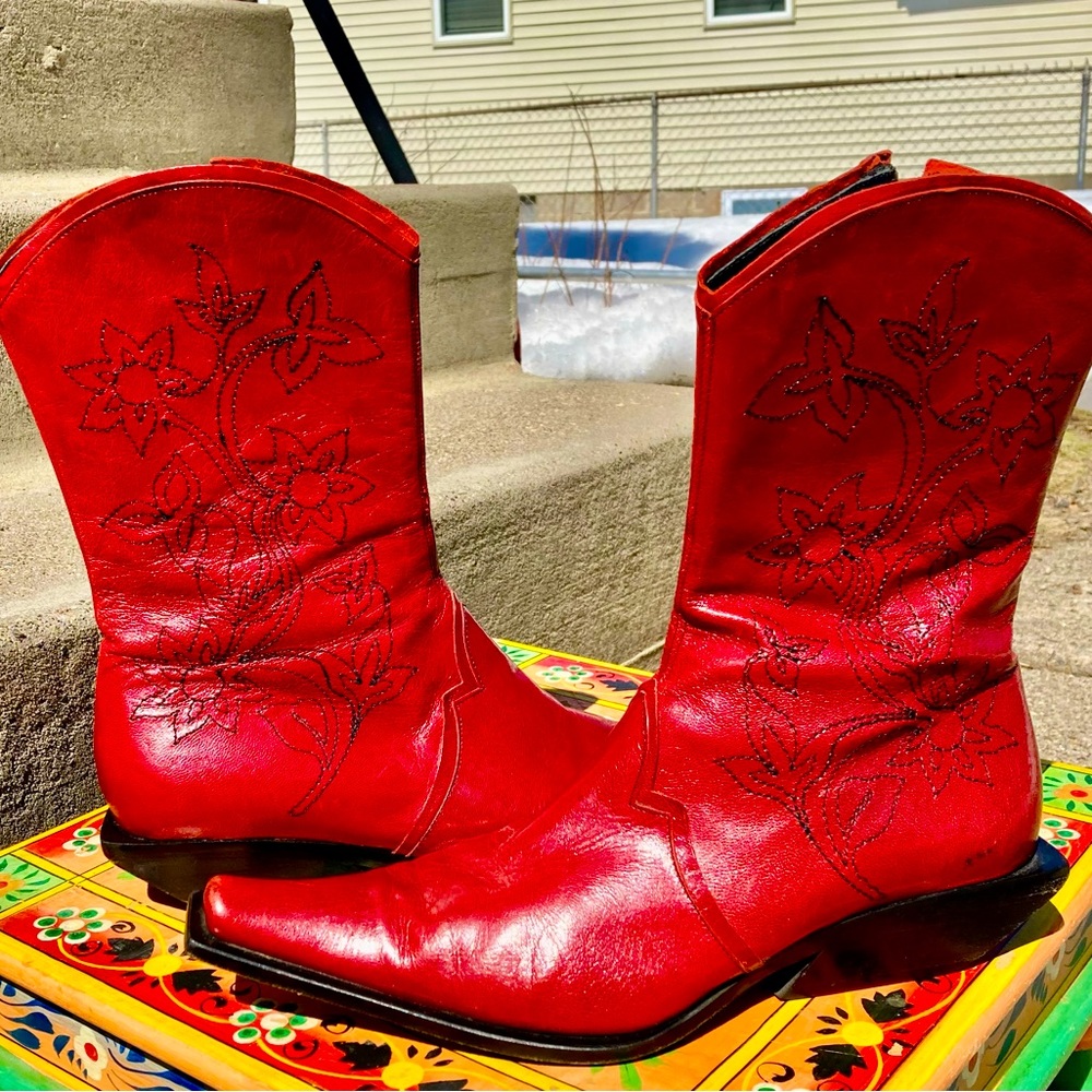 MATERIA PRIMA by Goffredo Fantini | Red Leather Cowboy Boots |
